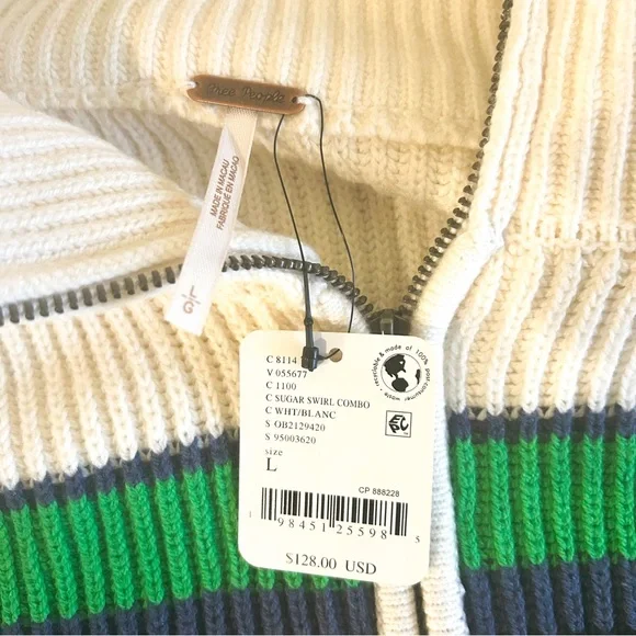 Free People Greta Stripe Half-Zip Mock Neck Sweater Size Large NWT - Picture 11 of 15